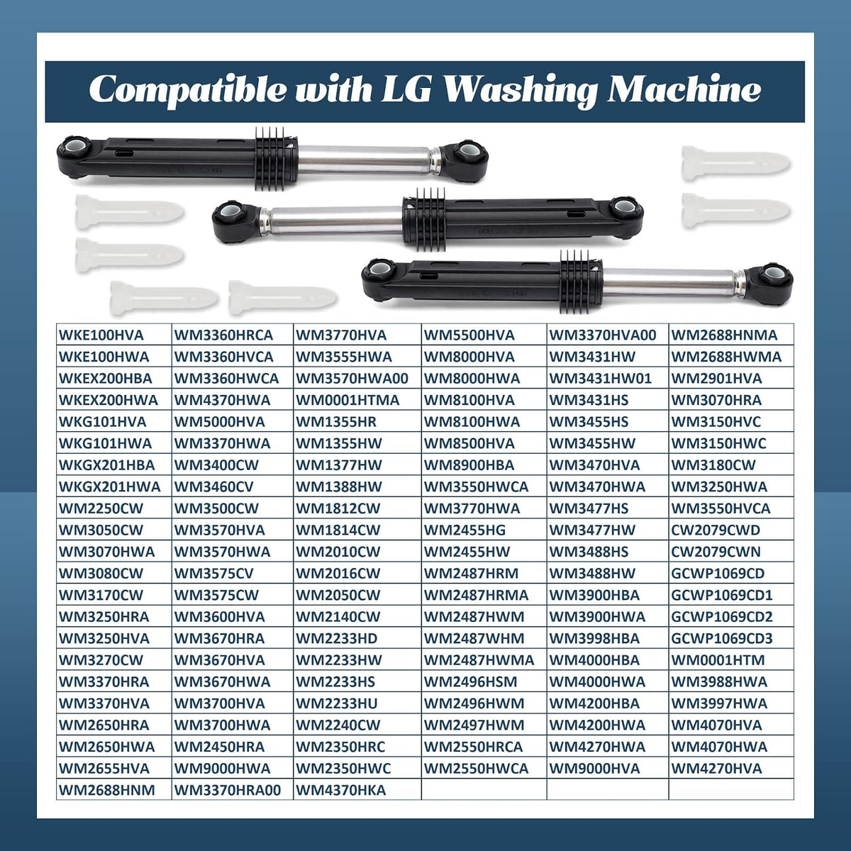 3Pcs Washer Shock Absorbers Kit Compatible with LG WM2487HRM WM2487HWMA WM2233HW WM2487HRMA WM2487HWM WM2688HNMA WM3431HS WM2455HW WM2455HG WM2233HD WM2688HWMA CW2079CWD Washing Machine