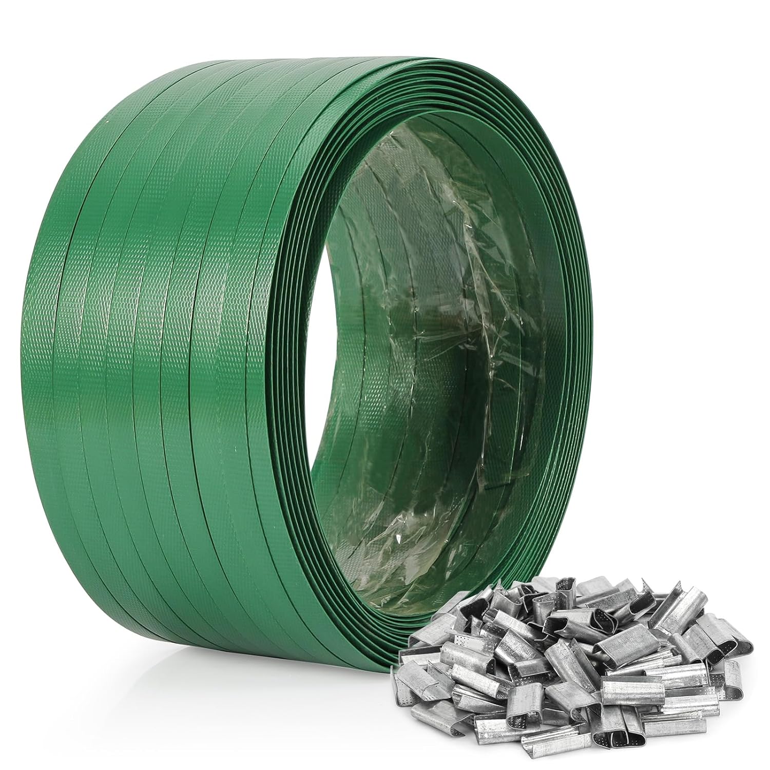 Heavy Duty Packaging Strapping Banding Roll - Green Polyester PET Industrial-Grade, 850' x 5/8" x 0.035" Pallet Strap