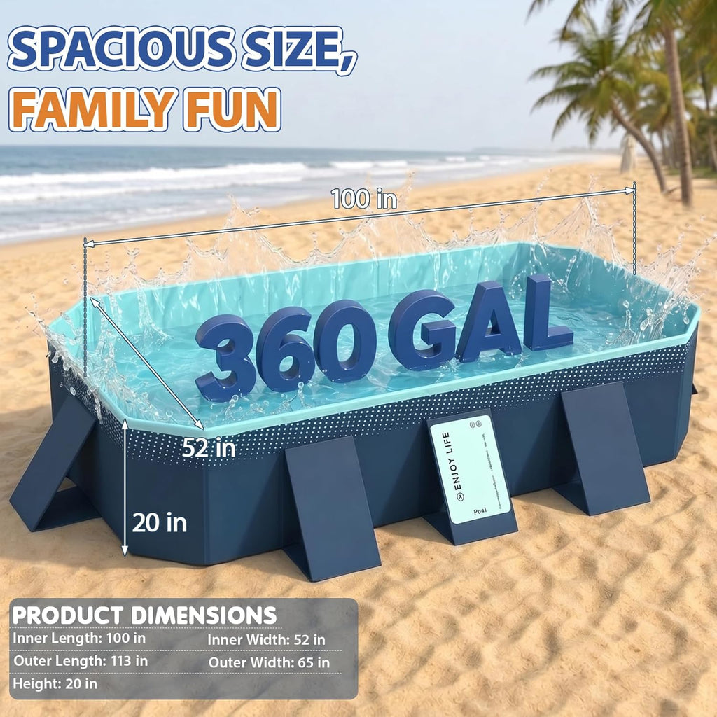 113" Foldable Pool for Adults & Kids, Large Capacity Non Inflatable Pool, Portable Hard-Side Foldable Swimming Pool