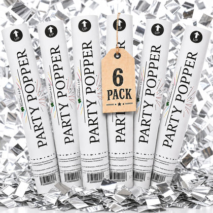 Clover Products Confetti Poppers Confetti Cannon 6 Pack Siver Mylar