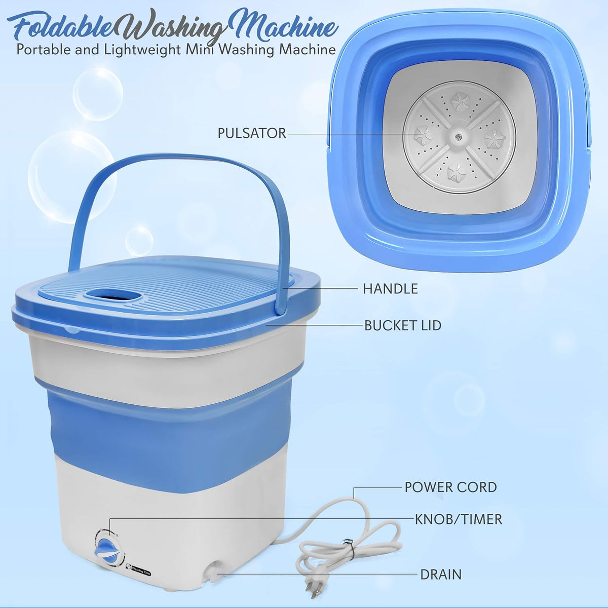 Portable Mini Washing Machine Lightweight Collapsible Bucket - Perfect for Camping, Travelling, Apartment, Dorm USA