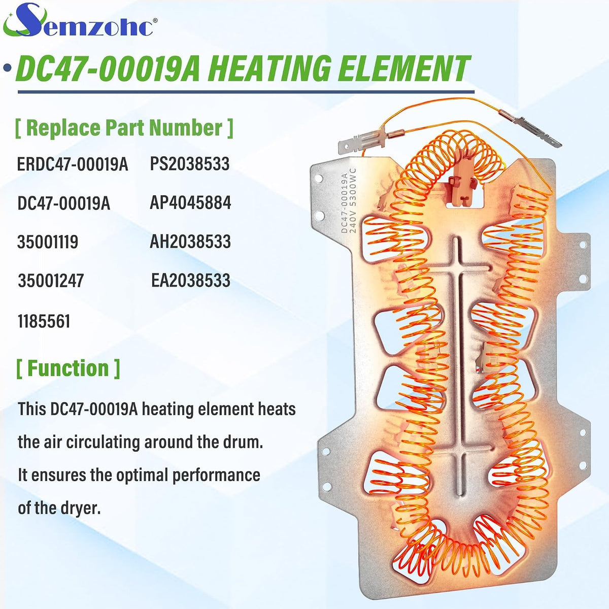 DV395ETPASU/A1 DV456EWHDWR/AA DV393ETPAWR/A1 DV395ETPAWR/A1 DVE45N5300W/A3 DV328AEW/XAA Dryer Heating Element and Thermal Fuses Fit for Sam-sung DV456ETHDSU/AA, DV395ETPARA/A1 DV456EWHDWR/AA