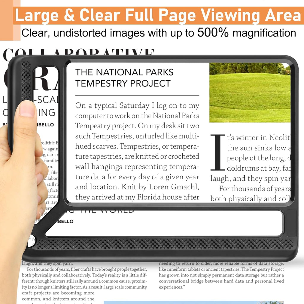 5X Full Page Magnifying Glass for Reading, Lightweight Rectangular Magnifier Provides Large Book Page Viewing Area