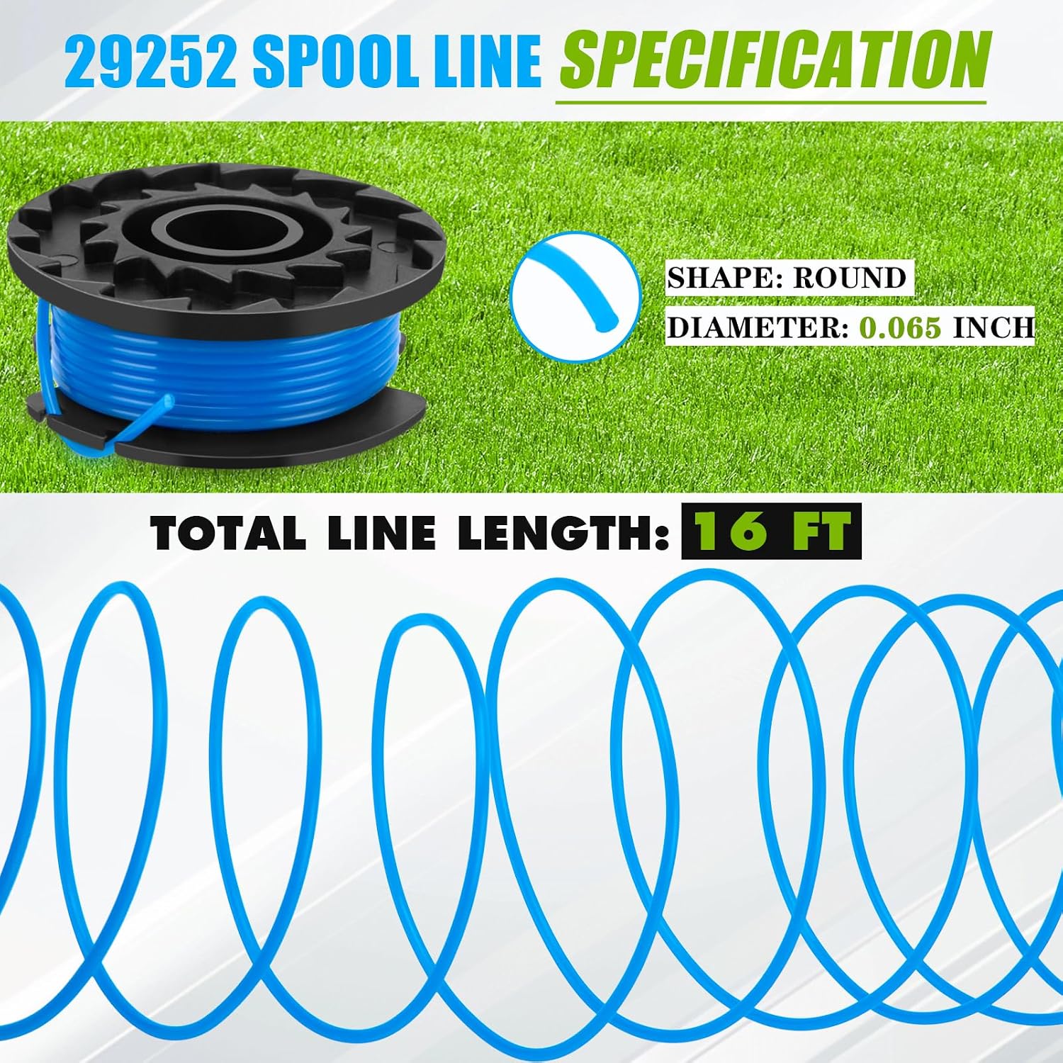 Replacement Spool for Greenworks Weed Eater String, 0.065"-16ft Line for Greenworks Weed Wacker String, Auto-Feed