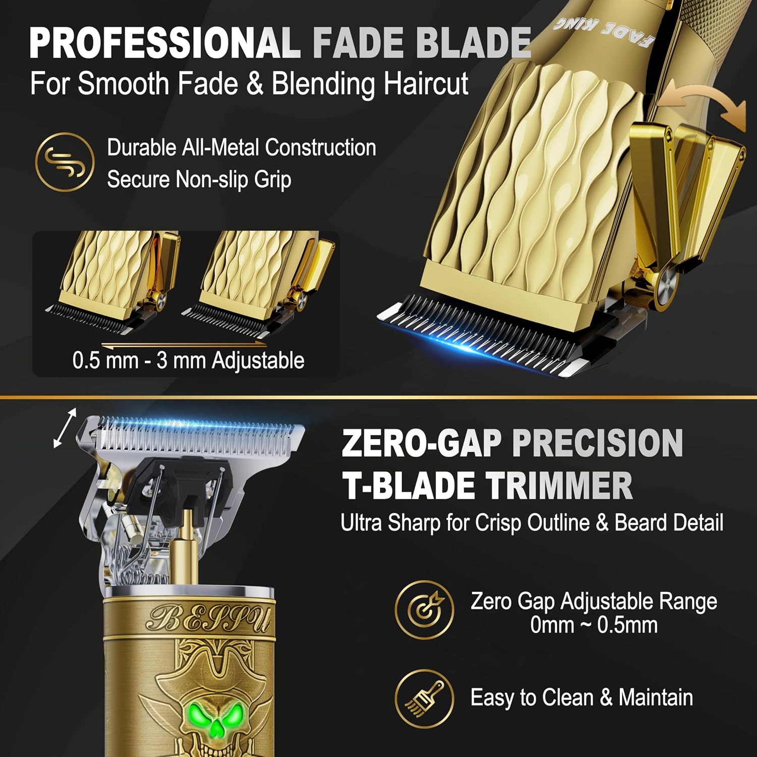 Professional Hair Clippers for Men, Cordless Clipper & Trimmer Kit | 7000RPM High-Speed Motor, Barber-Grade Fade