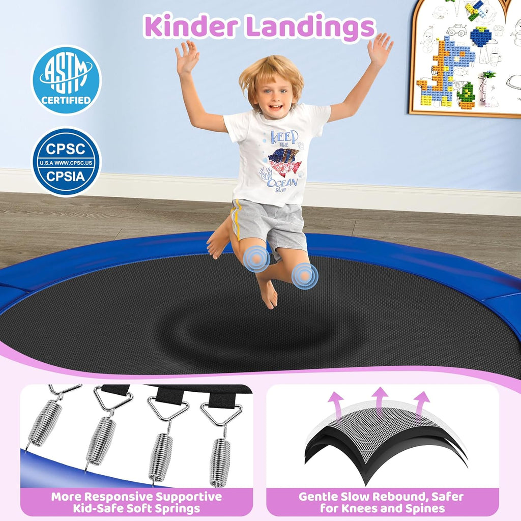 55" Trampoline for Kids with Enclosure, 6-in-1 Toddler Trampoline Indoor Outdoor, Upgrade Full Anti-Rust Tube with