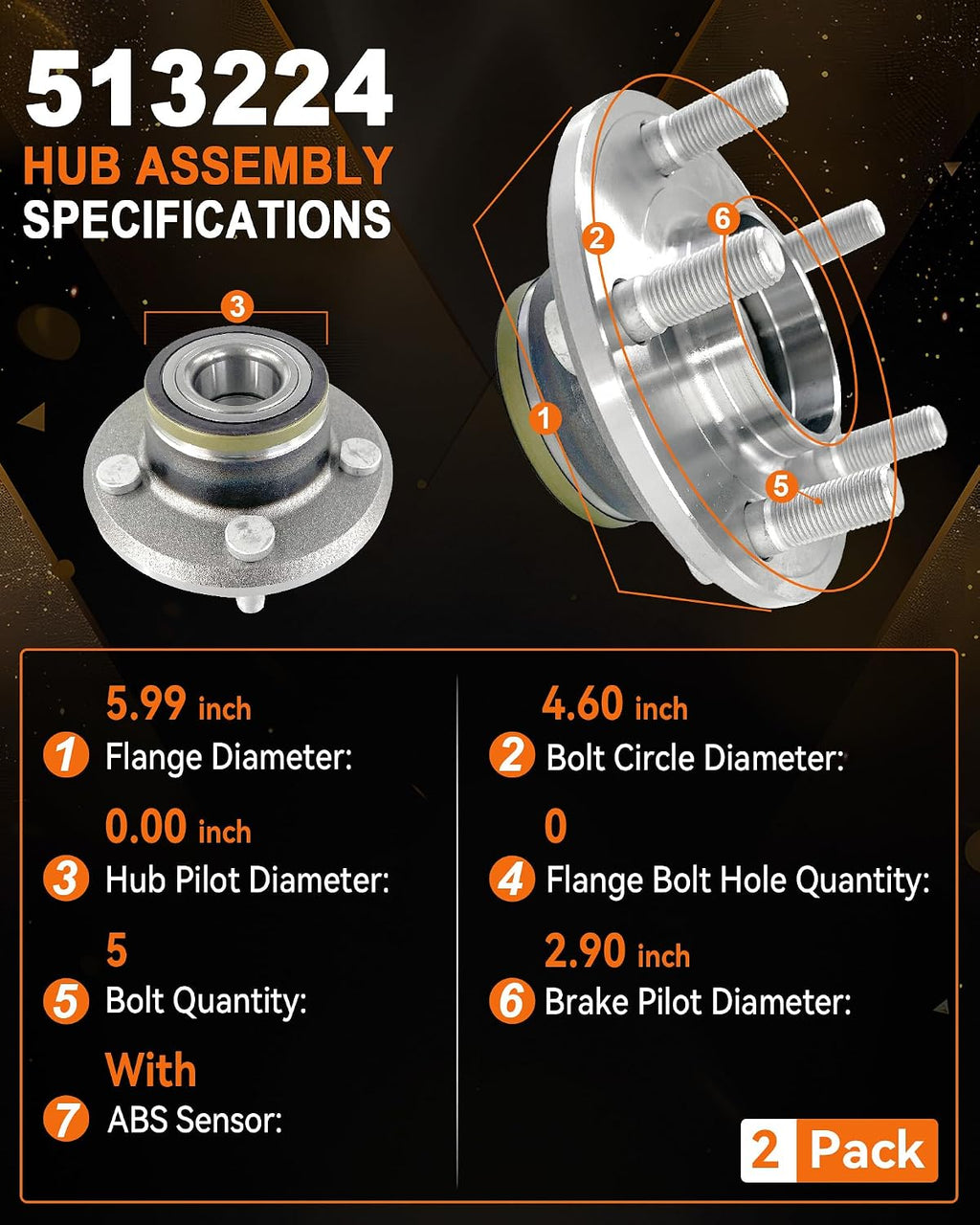 Pair 513224 Front Wheel Bearing Hub for Dodge Charger 2006-2014