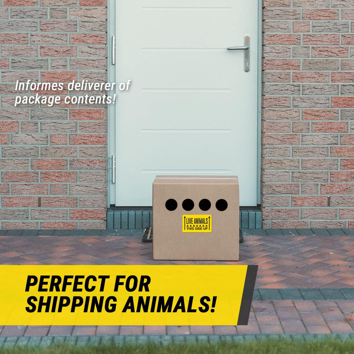 Live Animals This Side Up Stickers, 5 x 3 inch, Yellow, 300 Labels