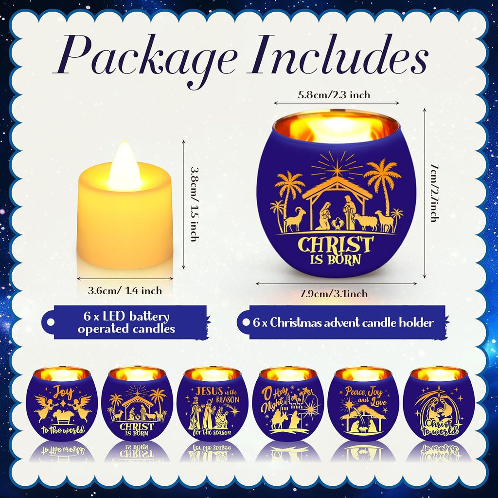 6 Set Christmas Advent Votive Candle Holders LED Flameless