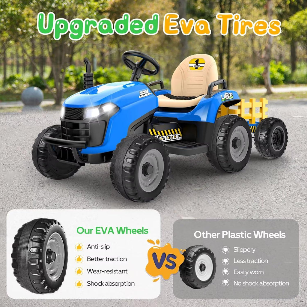 24V Ride On Tractor w/Tiltable & Detachable Trailer, EVA Tires, Up to 4.3Mph, Ride On Toys with Parental Remote