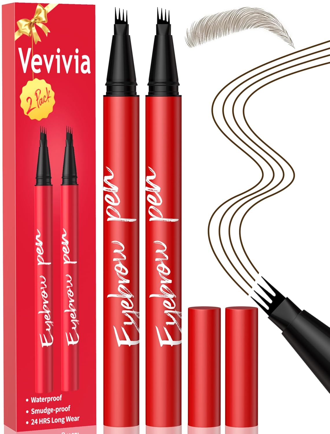 Eyebrow Pencils for Women - Eyebrow Pen 2 Pack, Precise 4-Tip Brow Pencil for Natural-Looking Fuller Brows, Hair-Like