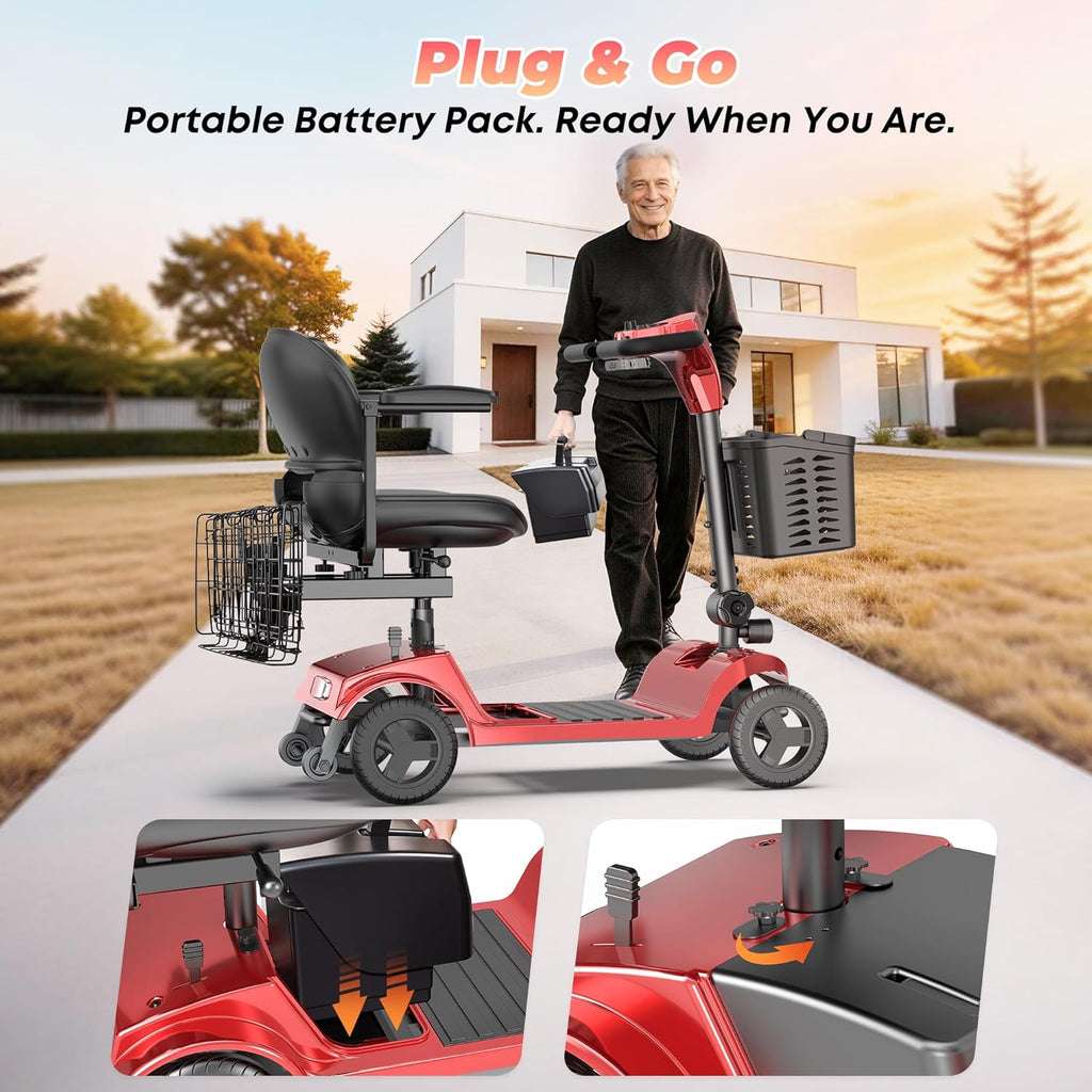 Mobility Scooters for Seniors, Foldable 4 Wheel Powered Scooters