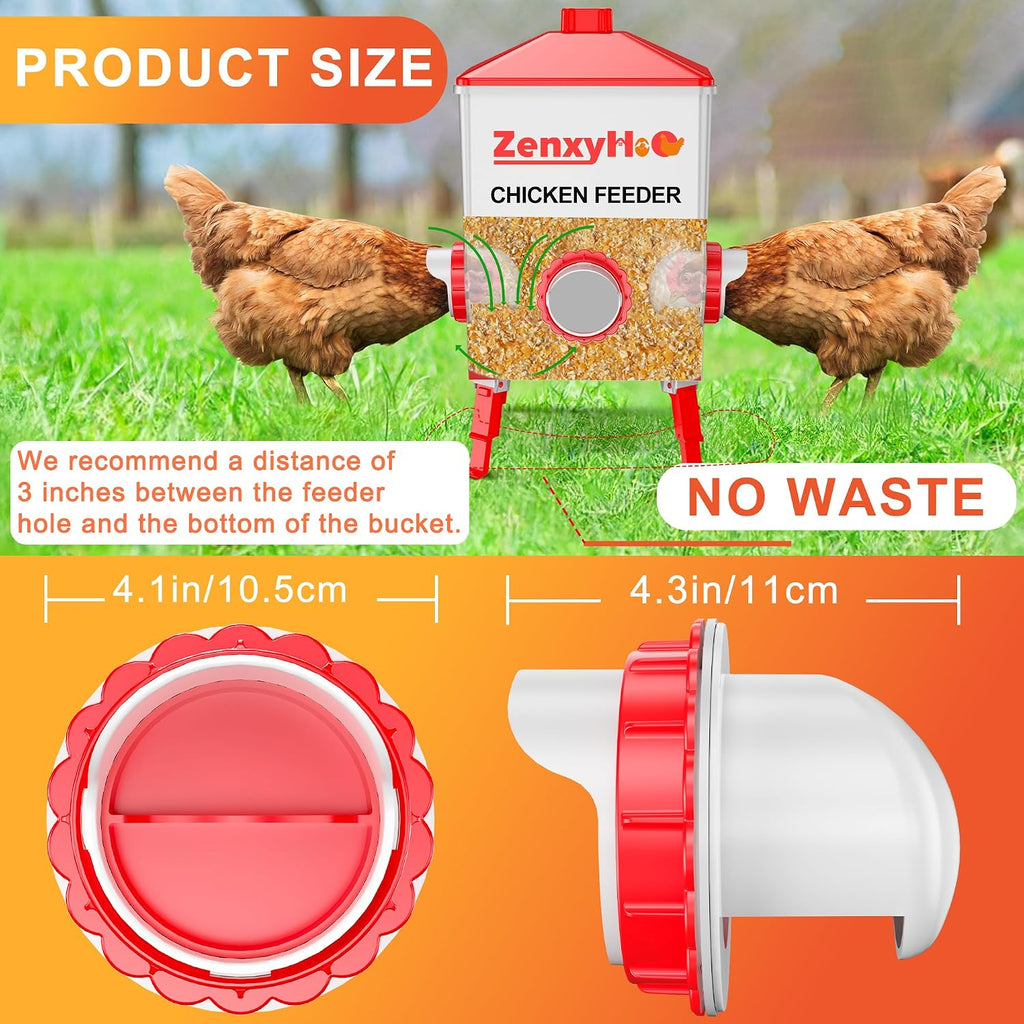 No Waste Chicken Feeders, DIY Automatic Poultry Feeder - 4 Ports Red