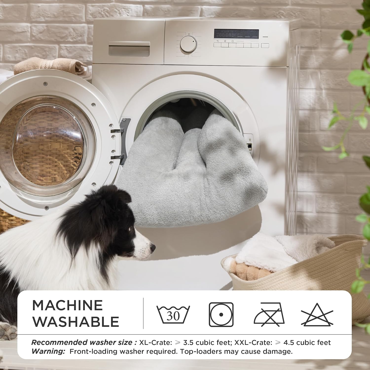 Washable XL Dog Bed for Crate for Extra Large Dogs, Comfort Fluffy Plush Pet Pillow Bed Kennel Pad with Non-Slip