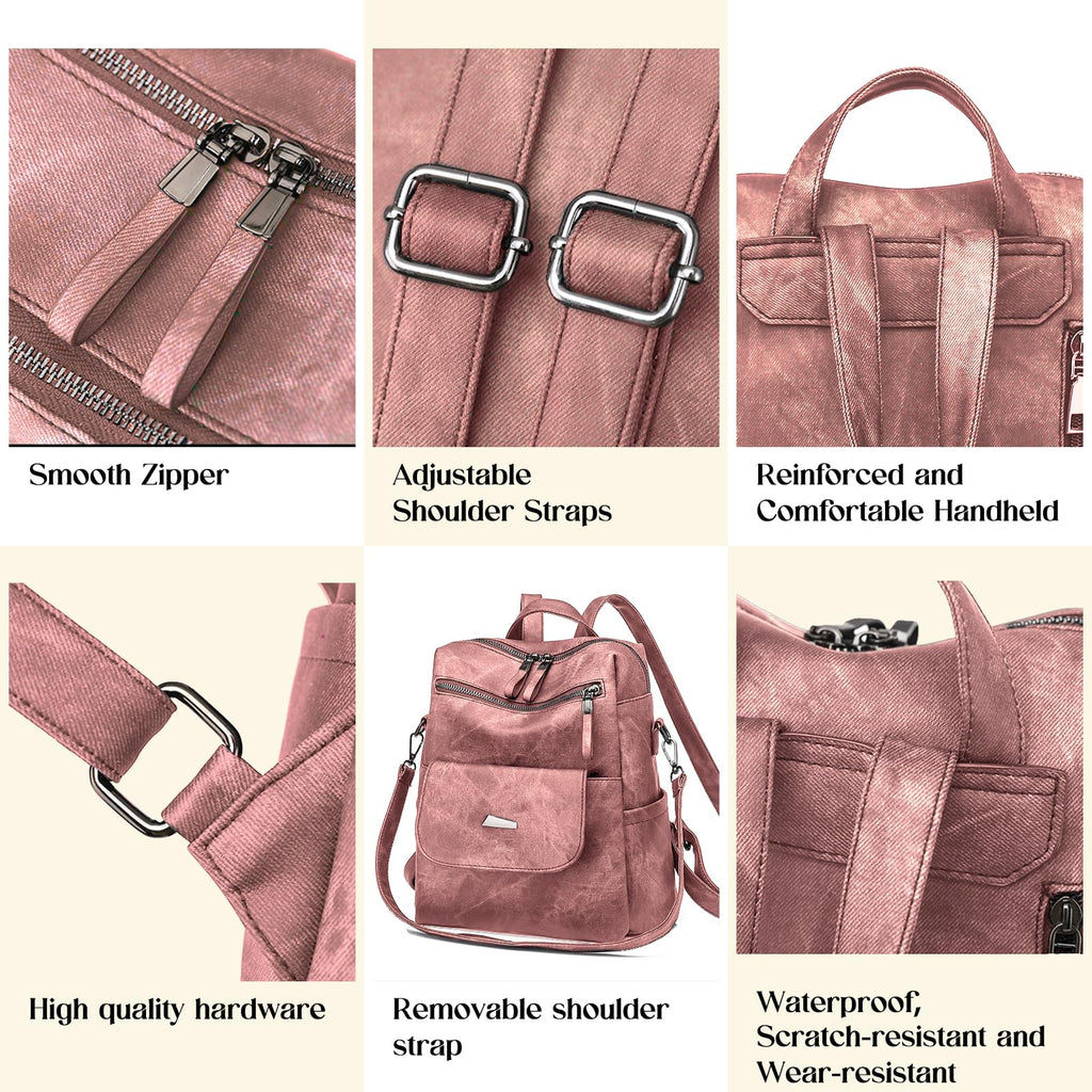 Backpack Purse for Women, PU Leather Ladies Backpack, Pink