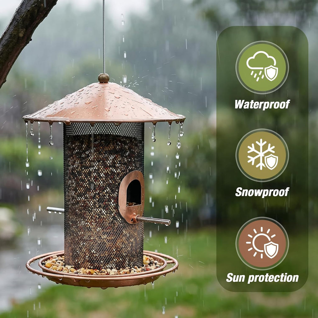 Hanging Bird Feeder Outdoor Metal Mesh Tube 360° Feeding 2 Extra Perches