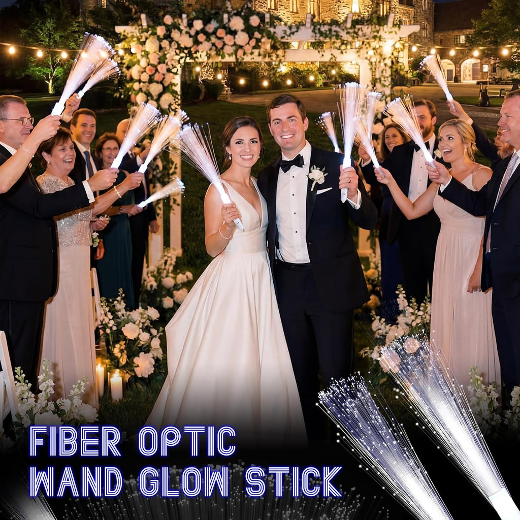 144 Pieces White Fiber Optic Wands Bulk LED Wedding Sparklers Send off Light up Wand Sticks with 3 Modes Flashing for