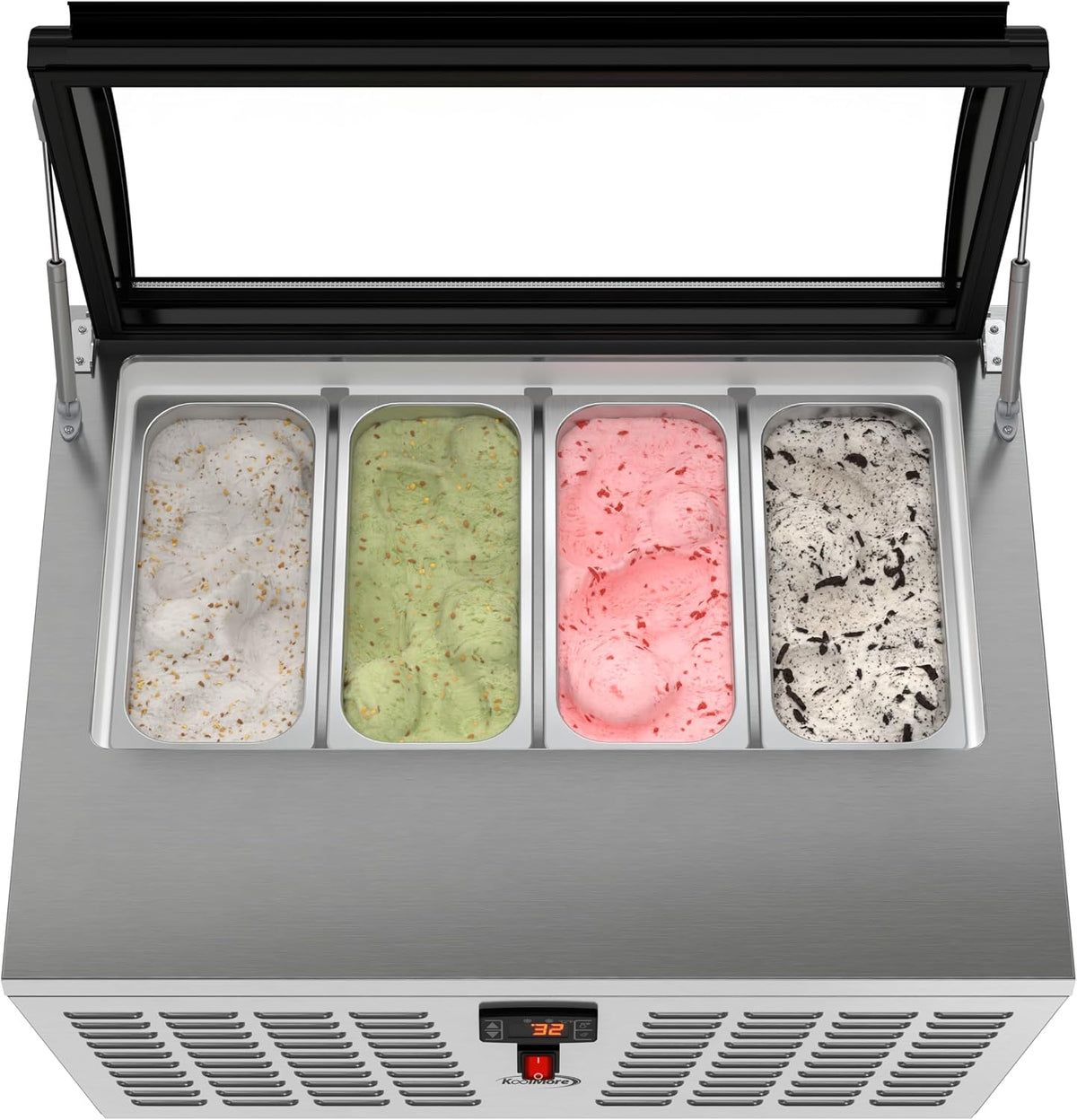 KM-CGDR-4P 32 in. 4-Pan Countertop Ice Cream Display Freezer with Curved Glass Top, ETL Listed