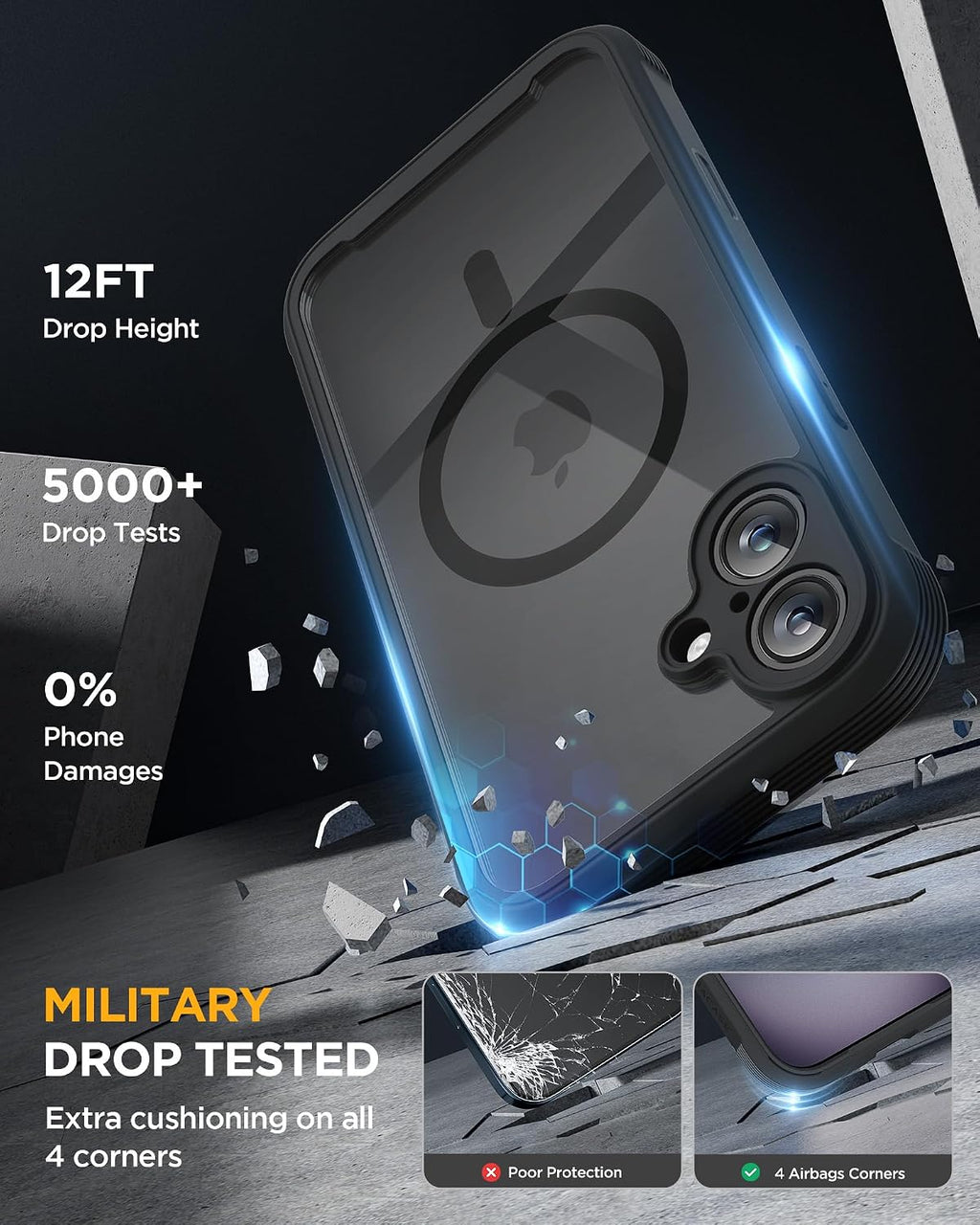 for iPhone 16 Case 6.1'', Full-Body Bumper Phone case with Built-in Full Glass Screen &Camera Control,No