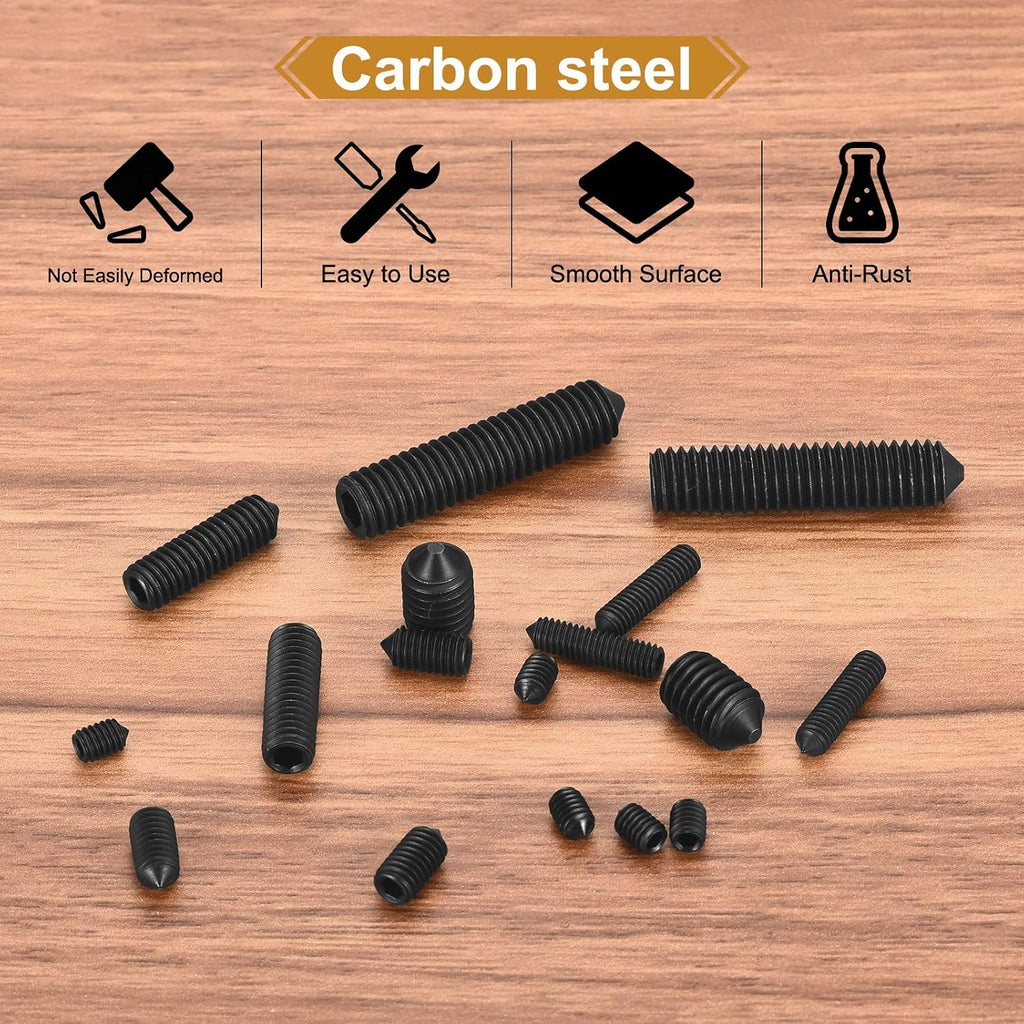 uxcell 20Pcs Set Screws M6x16mm Carbon Steel Cone Point Hex Socket