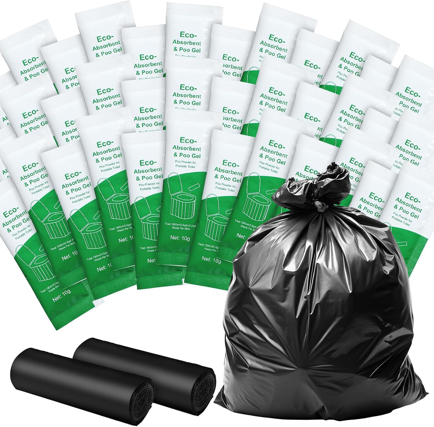 36 Portable Toilet Bags with 50 Poo Gel Set 10 Gallon Camping Toilet Bags with Absorbent Gels Portable Waste Trash
