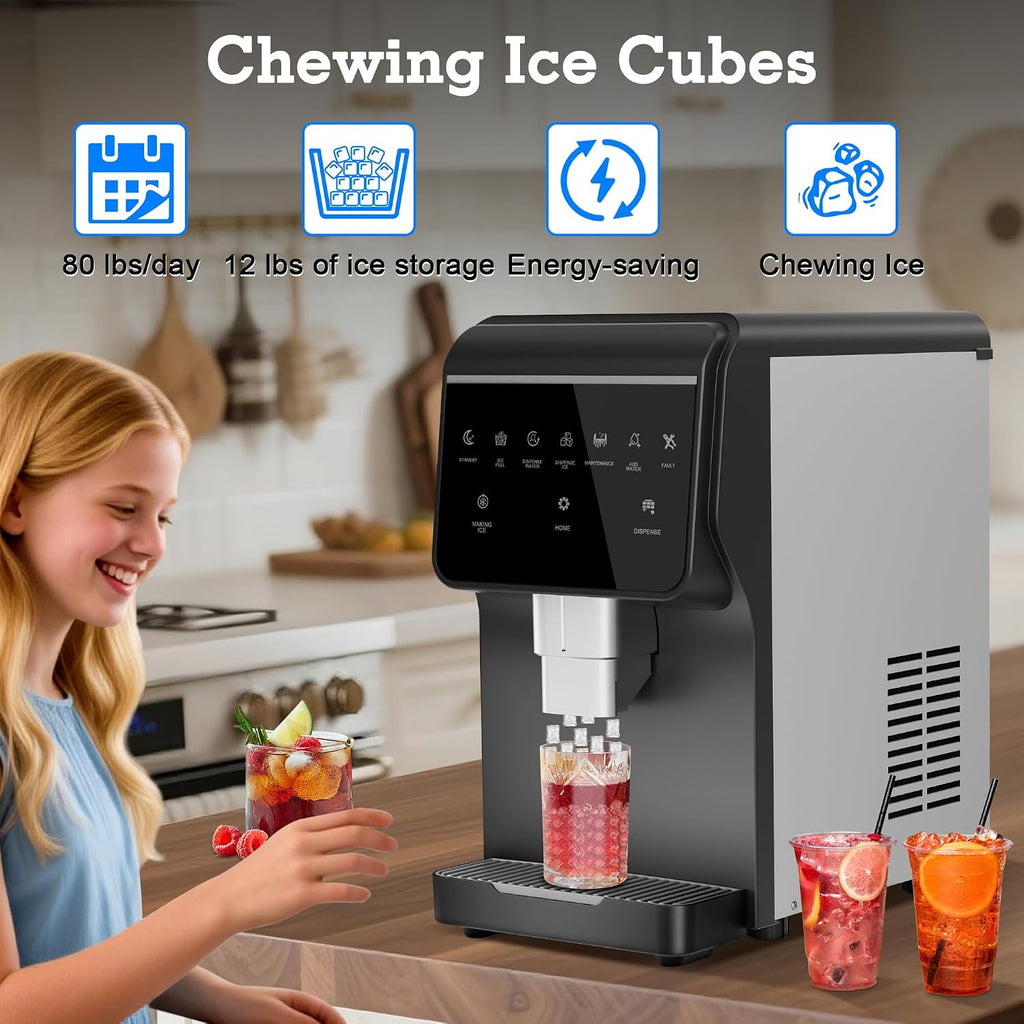 Nugget Ice Maker Countertop 80LB/24H with Ice Dispenser