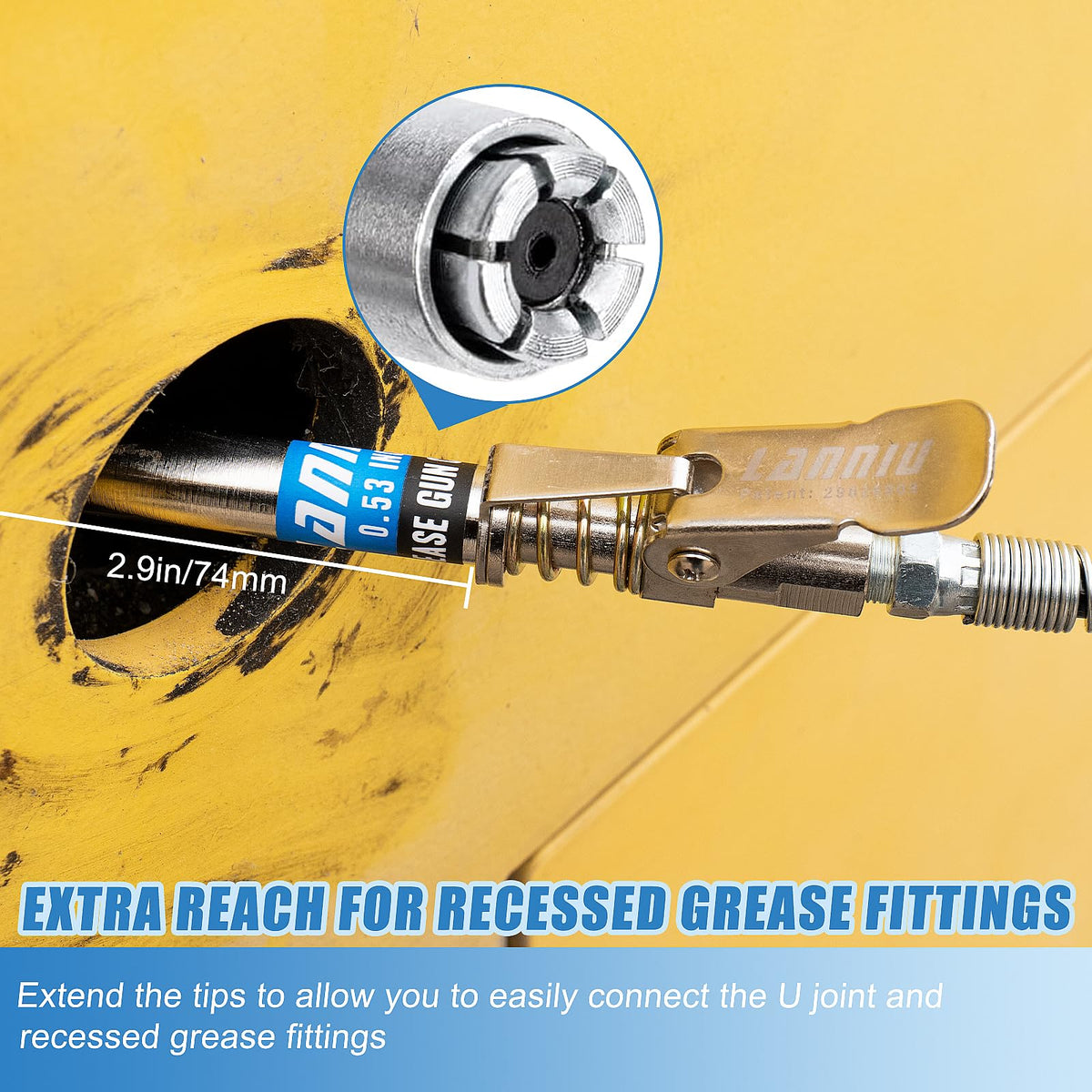Grease Gun Coupler, 12000 PSI Strong Lock & Extra Reach Grease Tips