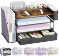 Wood Desk Organizers and Accessories with File Sorters, 4-Tier Desk Accessories & Workspace Organizers with Drawer