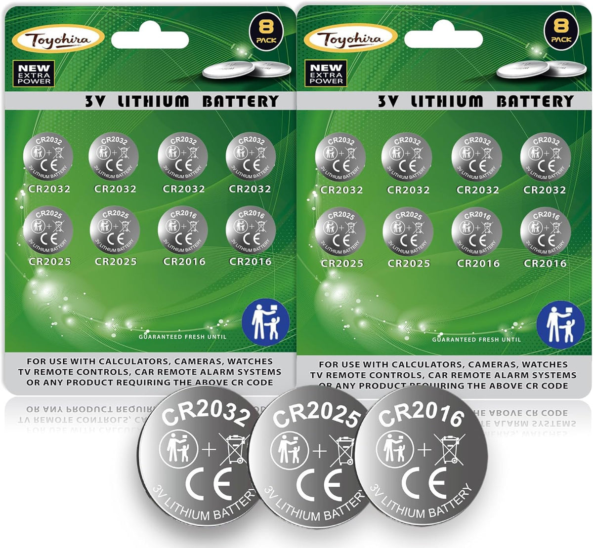 CR2032 Lithium 3v Coin Battery Assorted cr2025 cr2016 Battery, 16 Pack (cr2032 Batteries 8PCS, CR2025 4PCS, CR2016