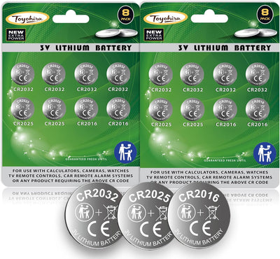 CR2032 Lithium 3v Coin Battery Assorted cr2025 cr2016 Battery, 16 Pack (cr2032 Batteries 8PCS, CR2025 4PCS, CR2016
