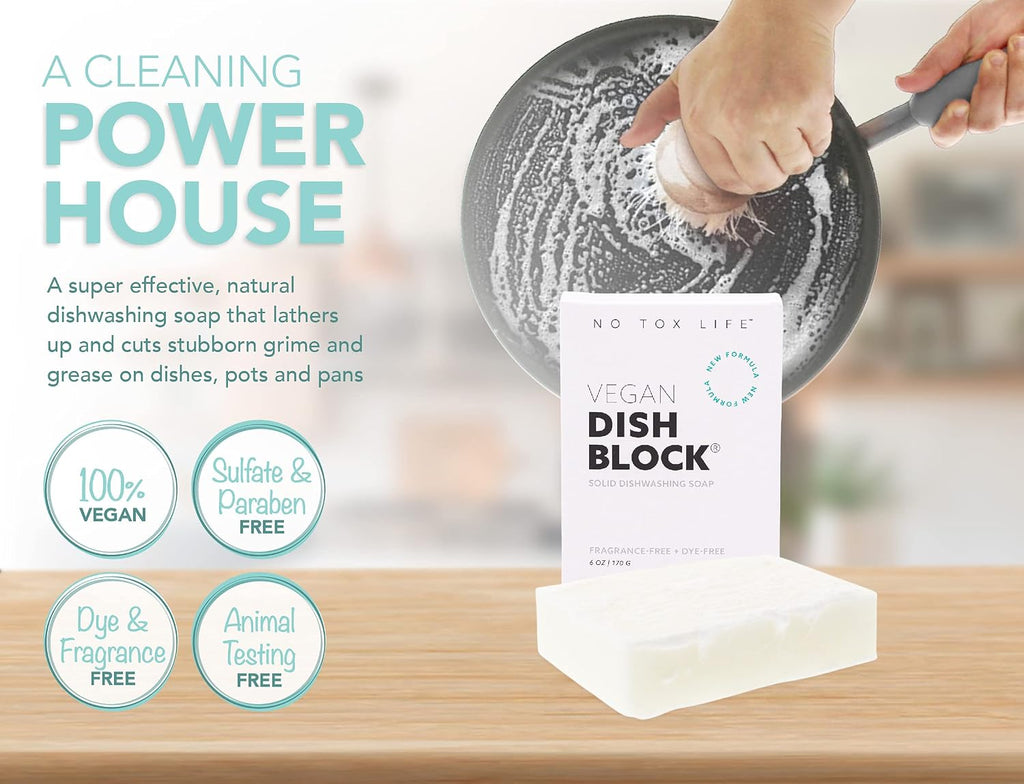 Vegan Dish Block, 6 oz – A Solid Dish Soap for Effective Cleaning of Dishes, Pots and Pans – Ultra-Concentrated