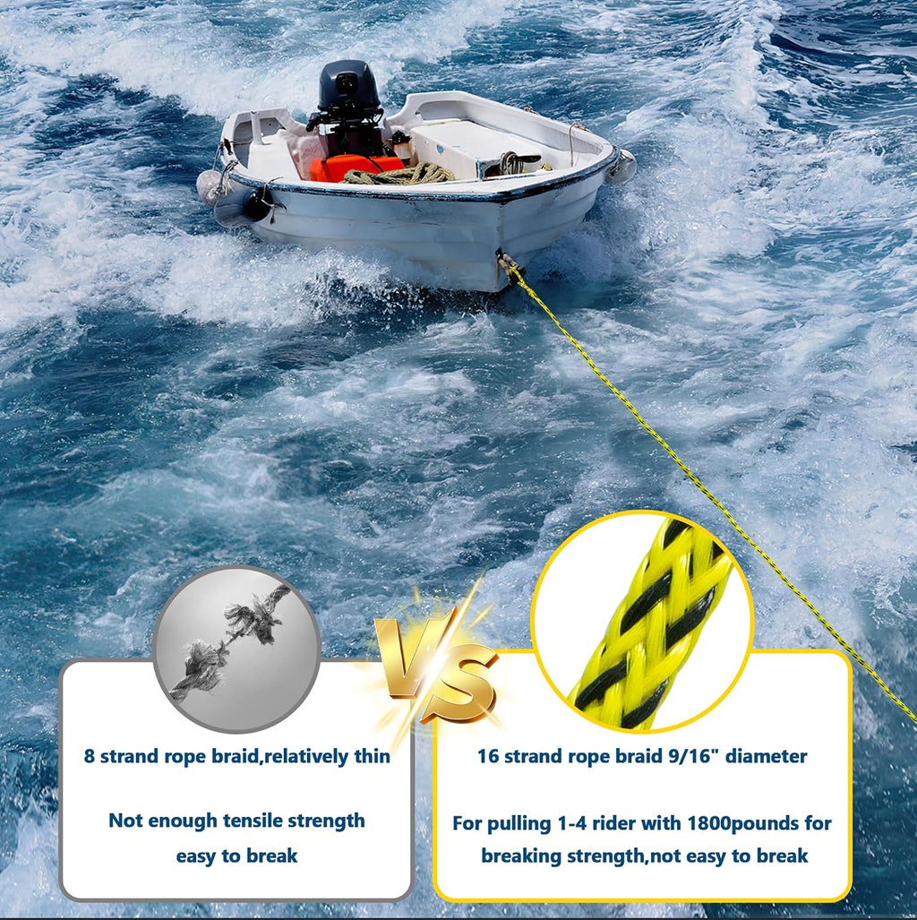 Boat Tow Rope for Tubing, 60FT Tube Boating Ropes Heavy Duty Thick for Ski Float Water Skiing with Floating Foam