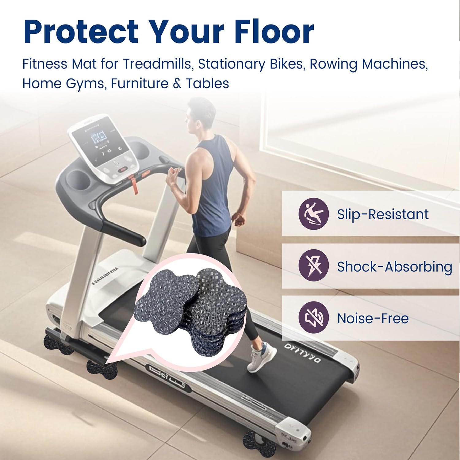 Non-Slip Walking Pad Mat, Treadmill Mat Pad for Carpet Hardwood Floors, Anti Vibration Exercise Equipment Mat for