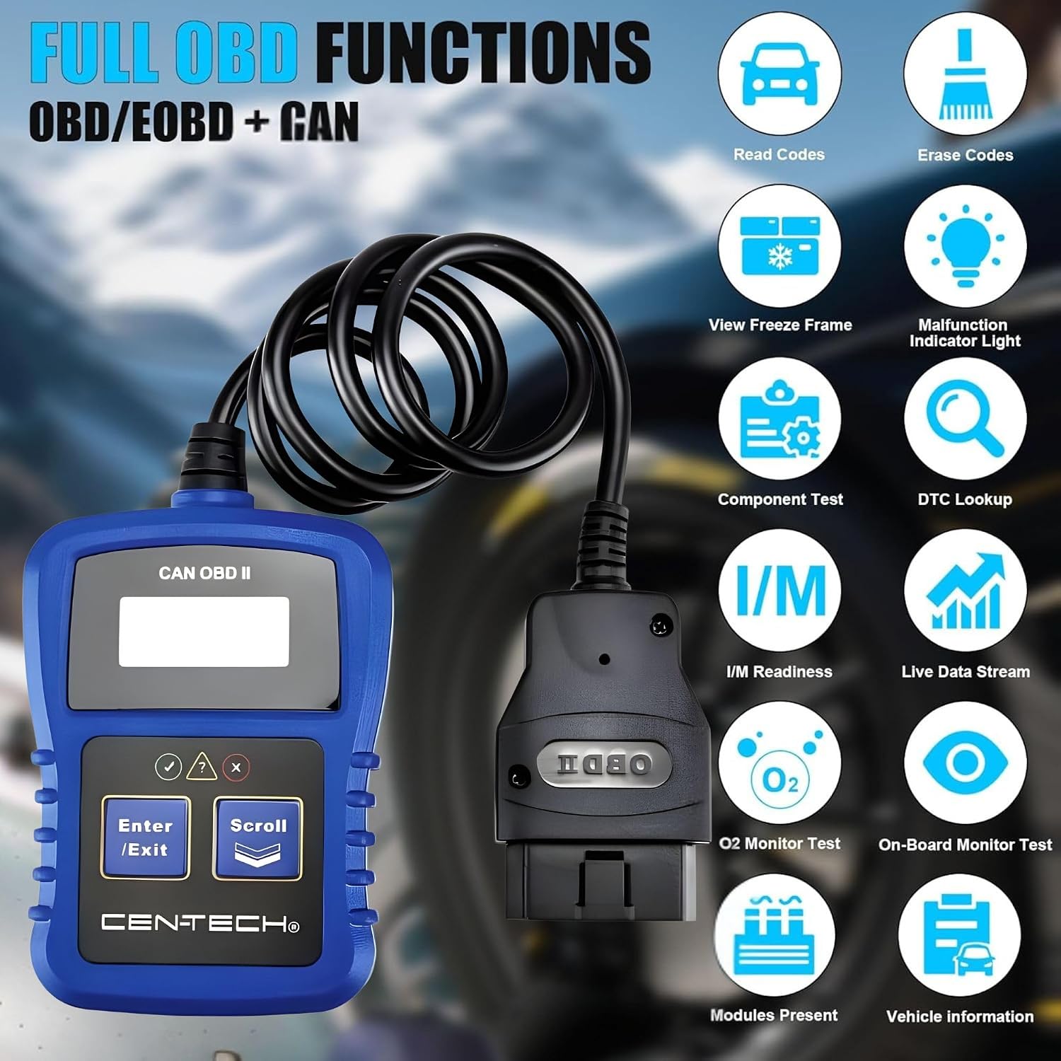 OBD2 CAN Code Reader, Check Engine Light Scanner, 1996+ Vehicles Tester | Plug-and-play, no batteries or apps needed;