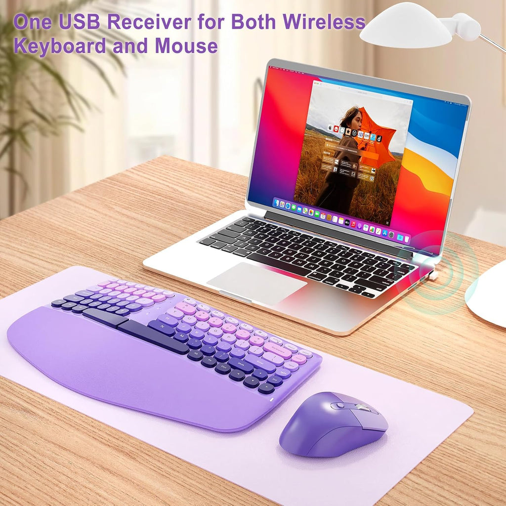 Ergonomic Wireless Keyboard Mouse, Mechanical Gaming Set with Wrist Rest | Compatible With All windows and Type C