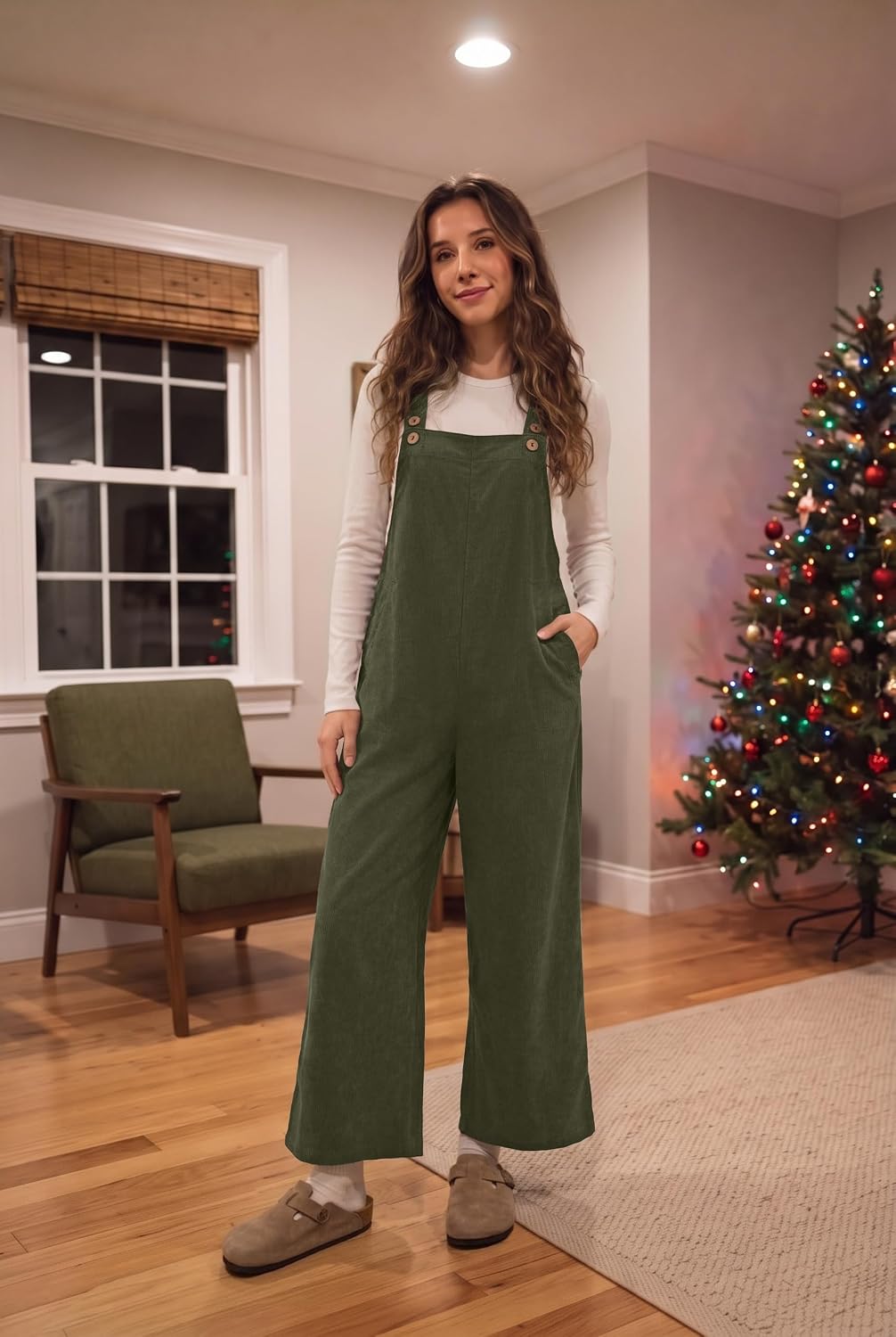 Corduroy Jumpsuits for Women Casual Wide Leg Rompers Fall