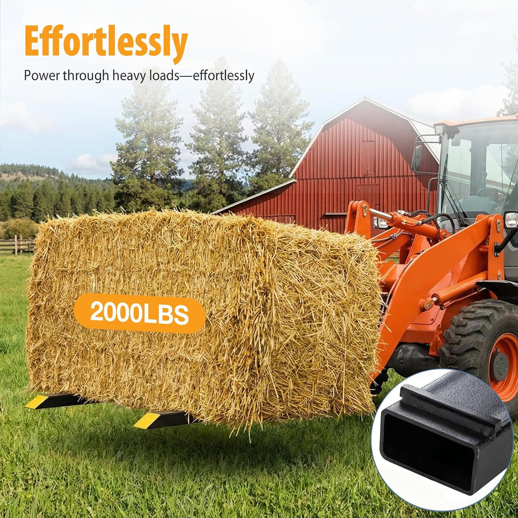 60-Inch Pallet Forks Tractor Attachments, 2000LBS Capacity Clamp-On Bucket Pallet Forks with Stabilizer Bar