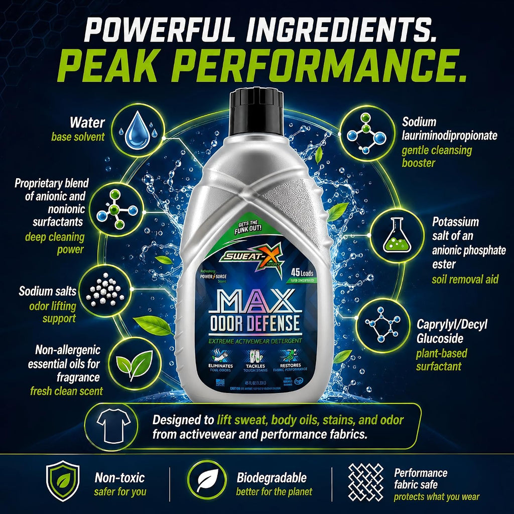 Max Odor Defense Sport Laundry Detergent Liquid, 45 Loads