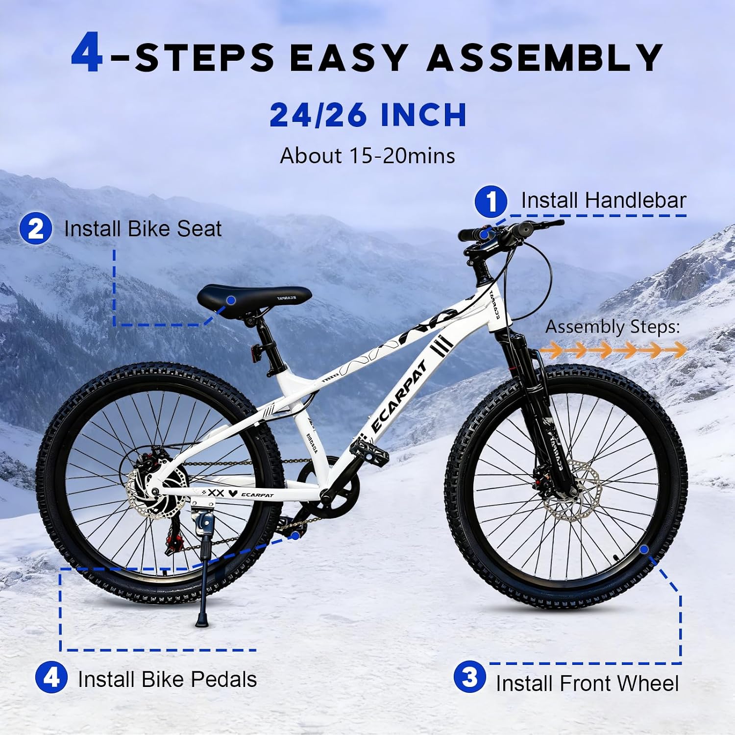 Hardtail Mountain Bike, 26 Inch Wheels Outdoor Cycling Bike, 7-Speed Trigger Shifter, Knobby Mountain Tires