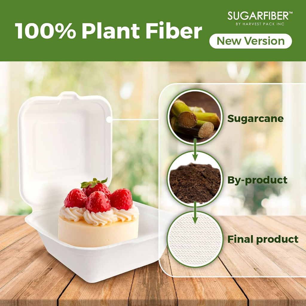 6X6 inch Compostable White Clamshell Take Out Food Containers with Lids