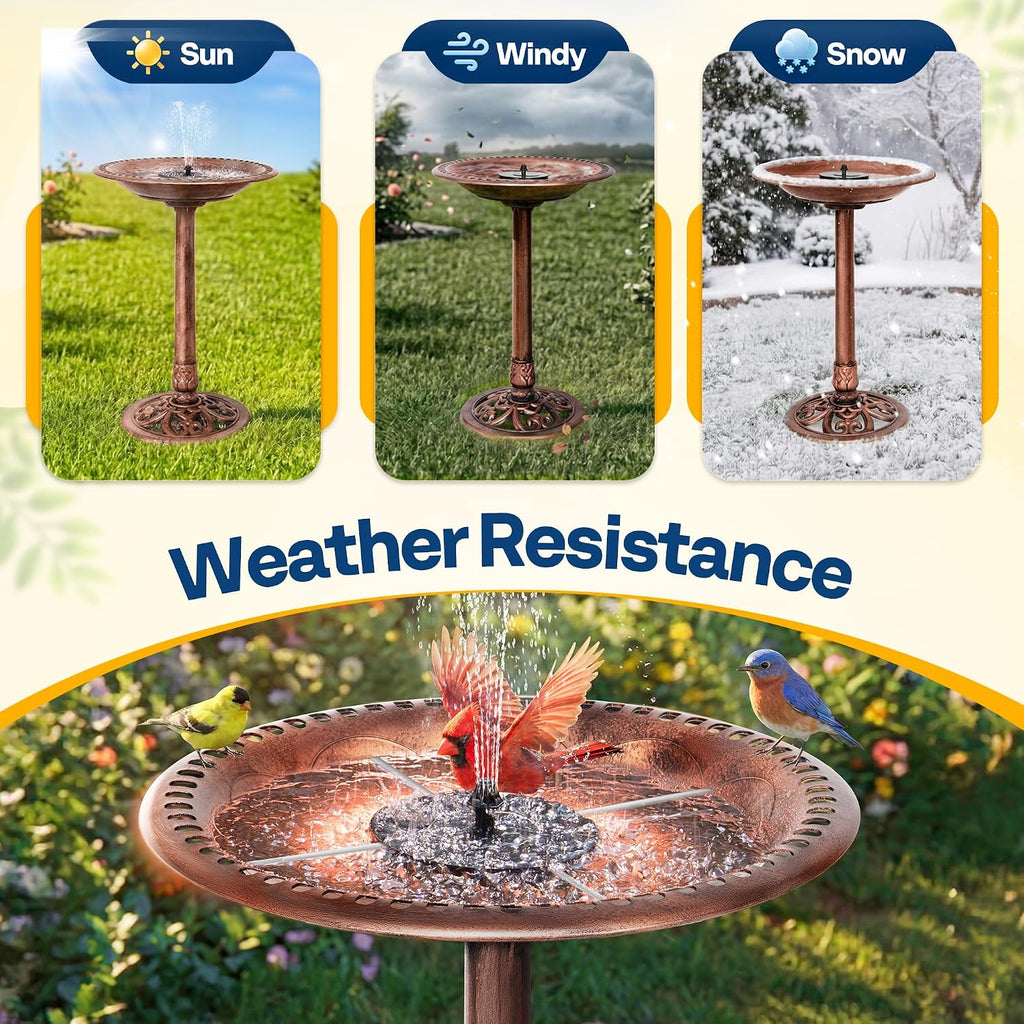 Bird Bath with Solar Fountain for Outside, Pedestal, Bronze