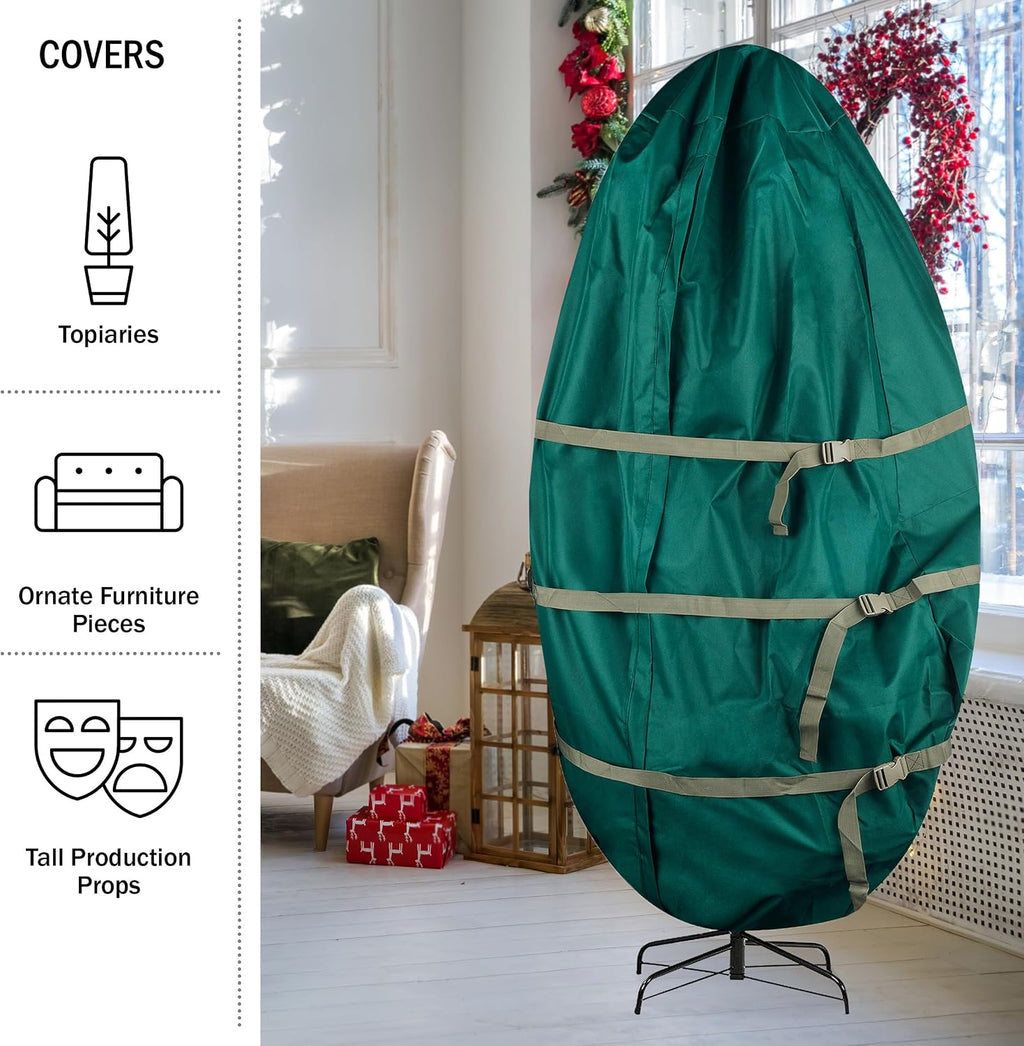 Christmas Tree Storage Bag - Upright Zippered Canvas Cover for 9-Foot Artificial Trees with Buckle Straps and Cinch