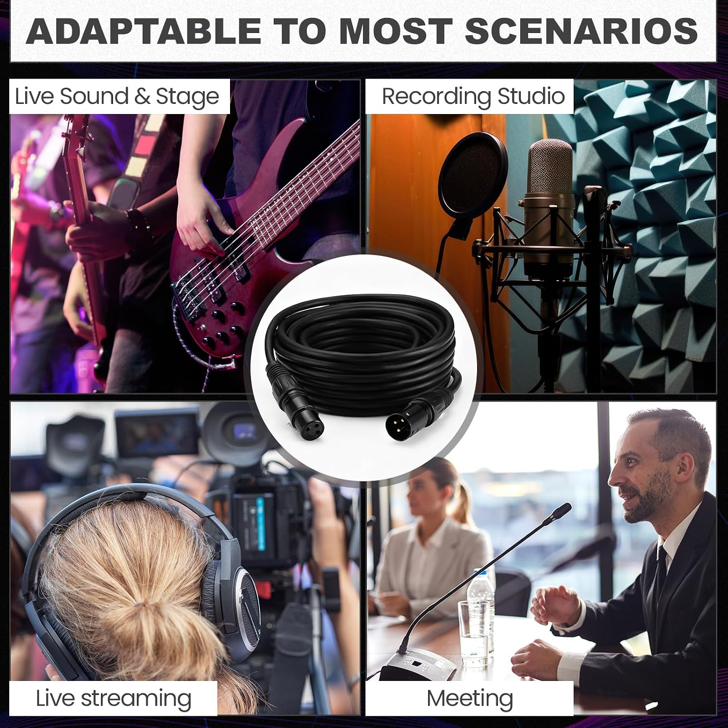 12 Pcs 25 Feet XLR Cable, 3-Pin XLR Male to Female Premium Balanced Microphone Cable, Stage Grade All Copper