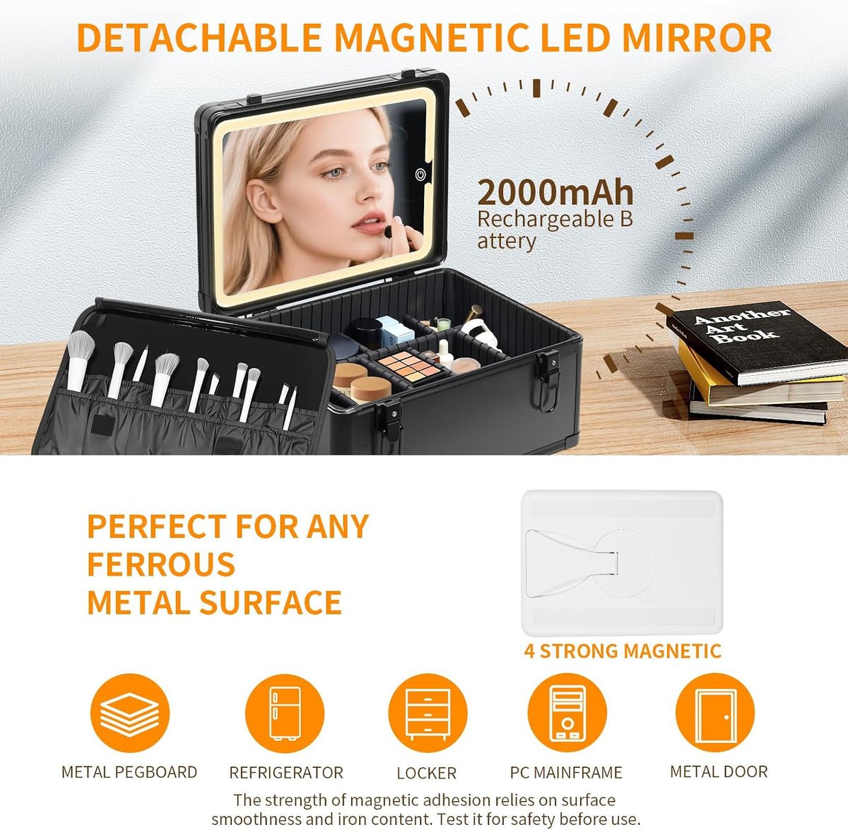 Makeup Extra Large 15 inches Case with Lighted Mirror – Cosmetic Organizer with Adjustable Dividers, Magnetic LED