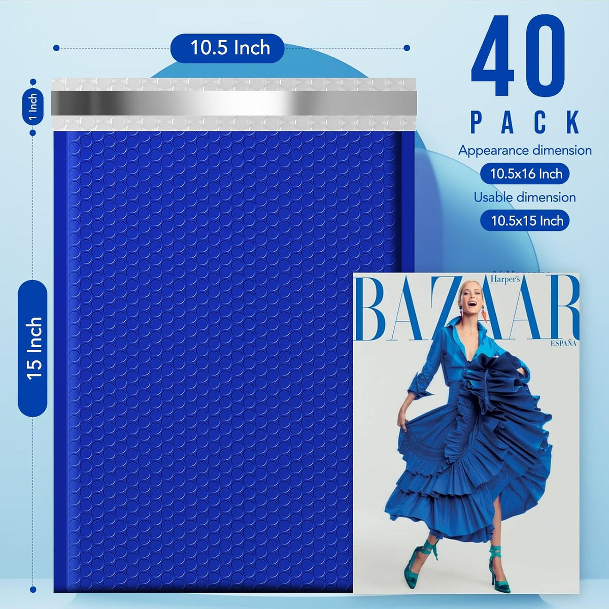 Large Bubble Mailers 10.5x16" 40 Pack Self Seal Padded Envelopes