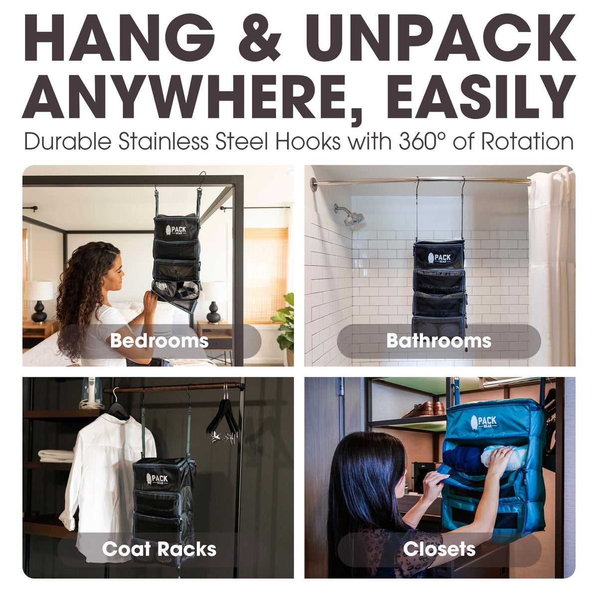 Large Hanging Suitcase Organizer with Mesh Windows, Black