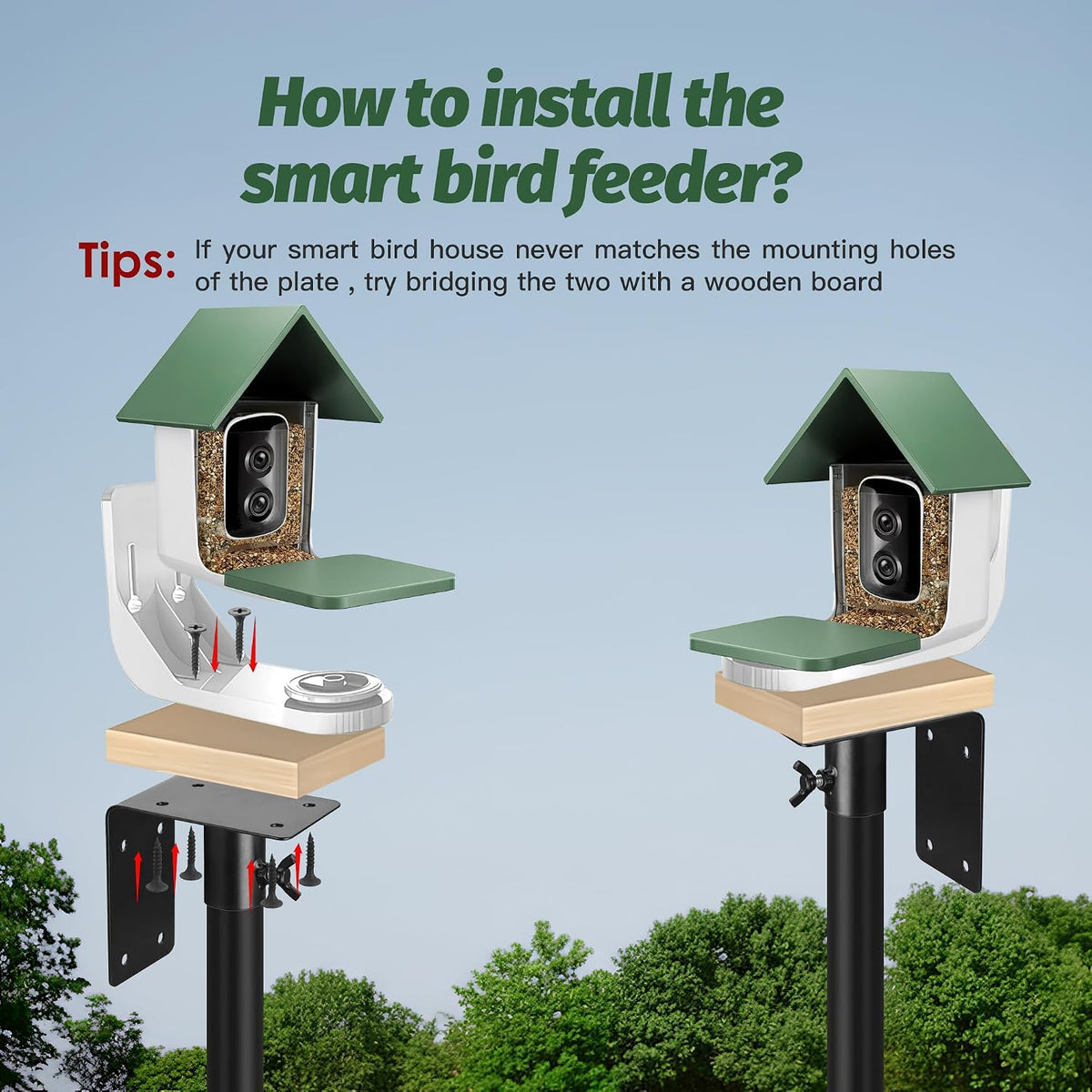 79 Inch Bird Feeder Pole Kit, 5-Prong Base, Hanging Hook