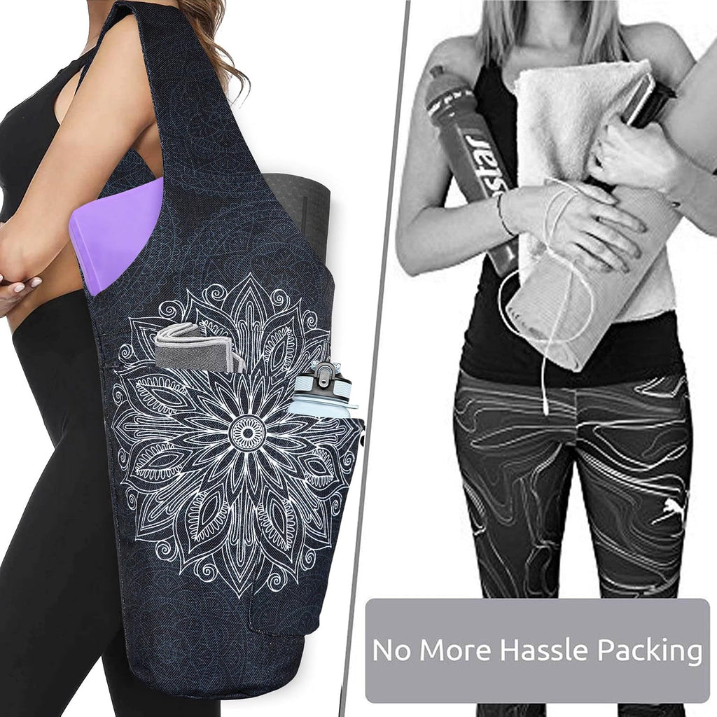 Yoga Mat Bag - Large Opening Long Tote Yoga Mat Carrier Holder Bag with Waterproof Wet Zipper Pocket and Drawstring