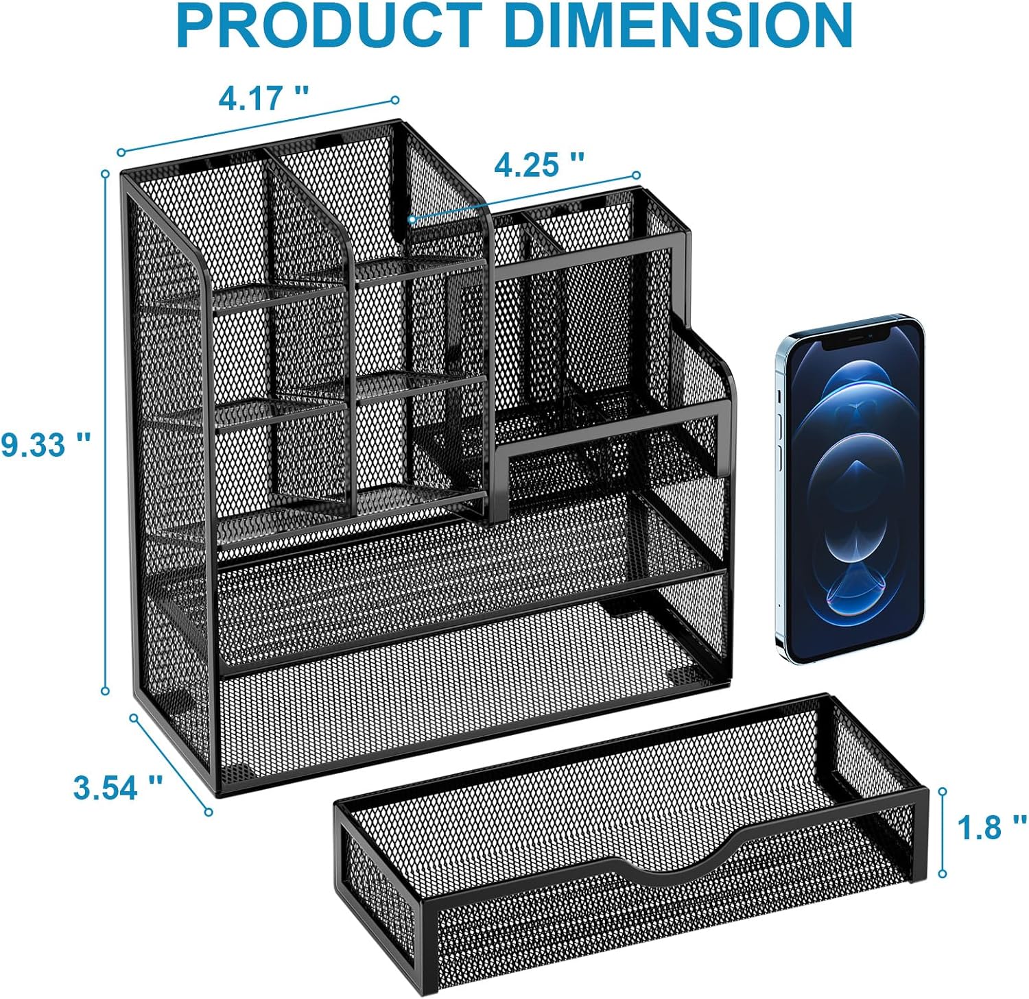 Mesh Pen Holder for Desk, Multi-Functional Pencil Organizer with Drawer, Desk Organizers and Accessories for Office