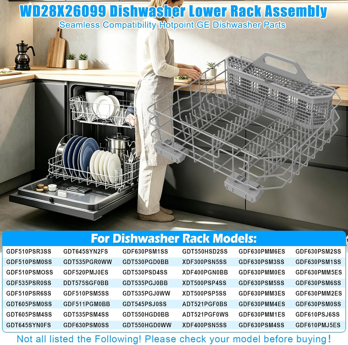 Upgraded WD28X26099 WD28X34744 Lower Rack forGE Dishwasher Rack Replacement